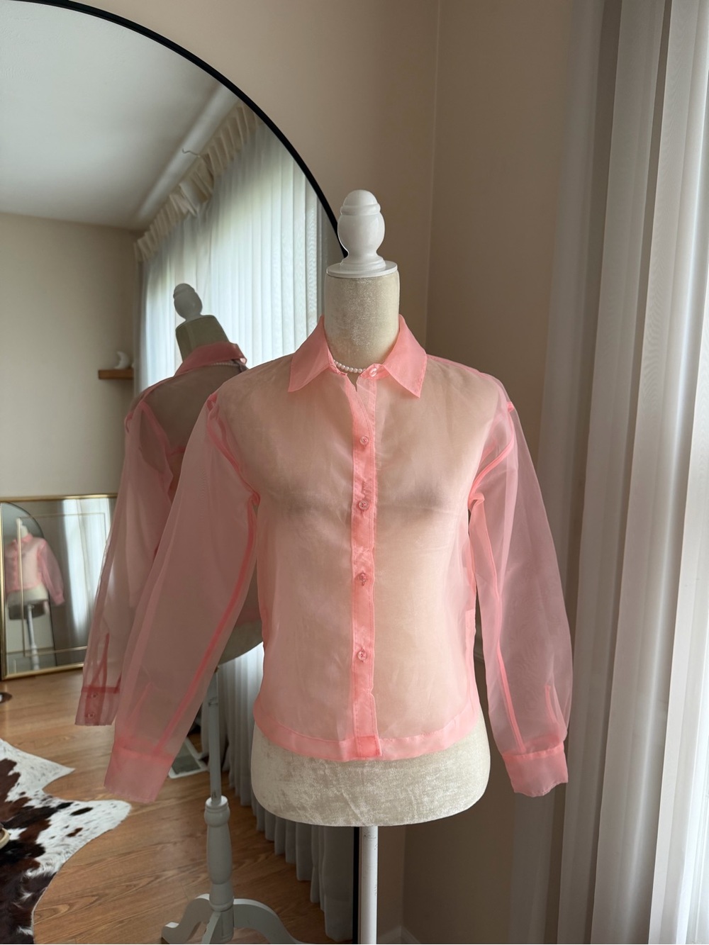 Rachel Zoe Sheer Pink Button-Front Organza Blouse Size XS